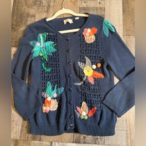 Mona & Mabel Embroidered Floral Cardigan Boho Cottagecore Anthro Style Applique